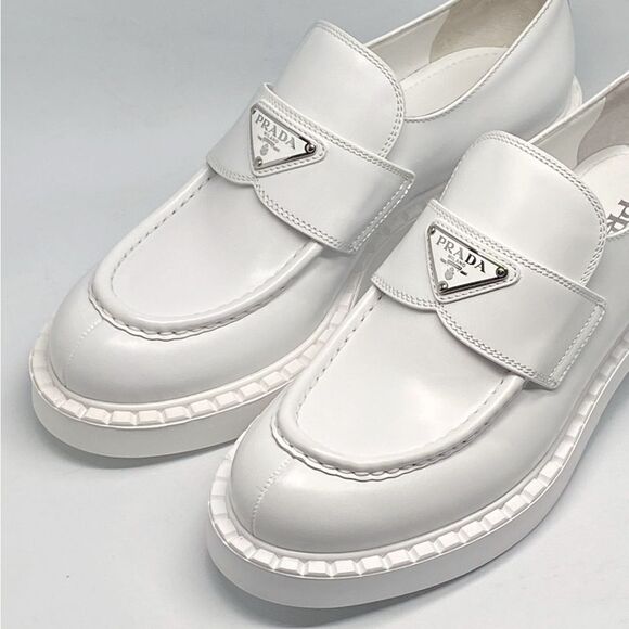 Prada Spazzolato Logo Platform Leather Loafers size 39.5 - Picture 7 of 14